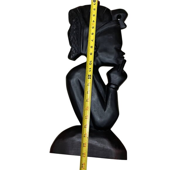 Hand-Carved African Woman Wooden Bust Sculpture 20 1/2" - Picture 4 of 5